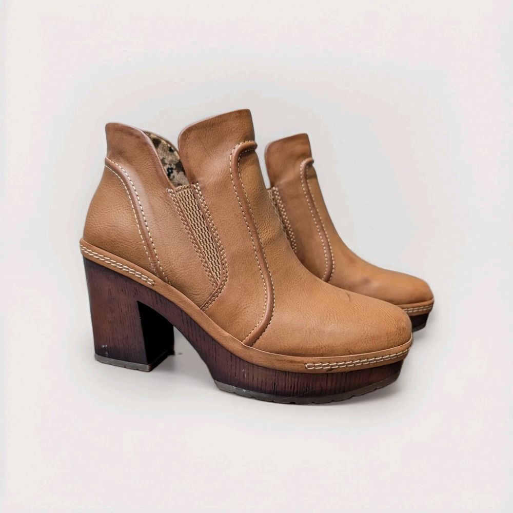 Korks Robin Platform Ankle Bootie Brown Chunky Heel Womens 6.5 Western Boho Tan